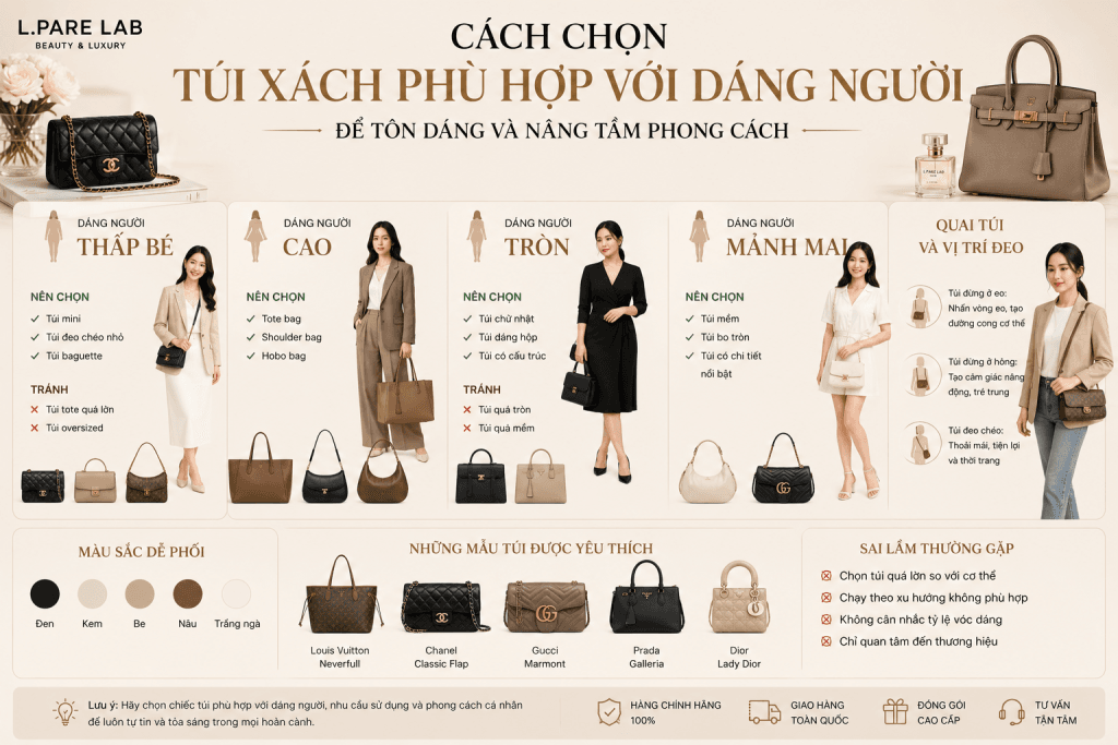 cách chọn túi xách phù hợp với dáng người